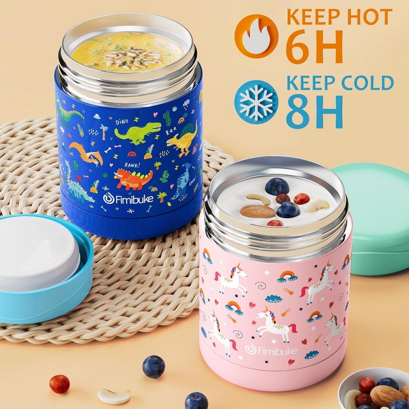 Fimibuke Insulated Kids Food Jar, 2 Pack 12 OZ Bpa Free Stainless Steel Vacuum Lunch Jar for Hot Cold Food, Leakproof Snack Container for School Boy Girl Wide Mouth Toddler Lunch Box for Smoothie Soup - Image 3